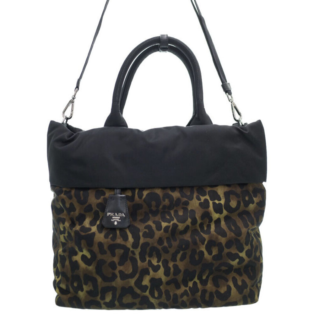Prada Tessuto reversible tote bag leopard camouflage Yellow Black